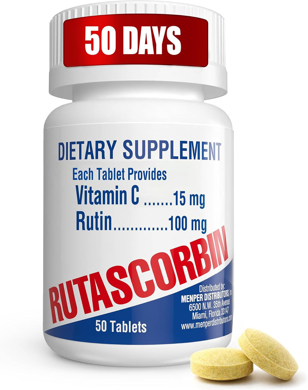 Rutina y Vitamina C Comprimidos para Circulación y Apoyo Inmunológico, Dosis Moderada, 50 Comprimidos