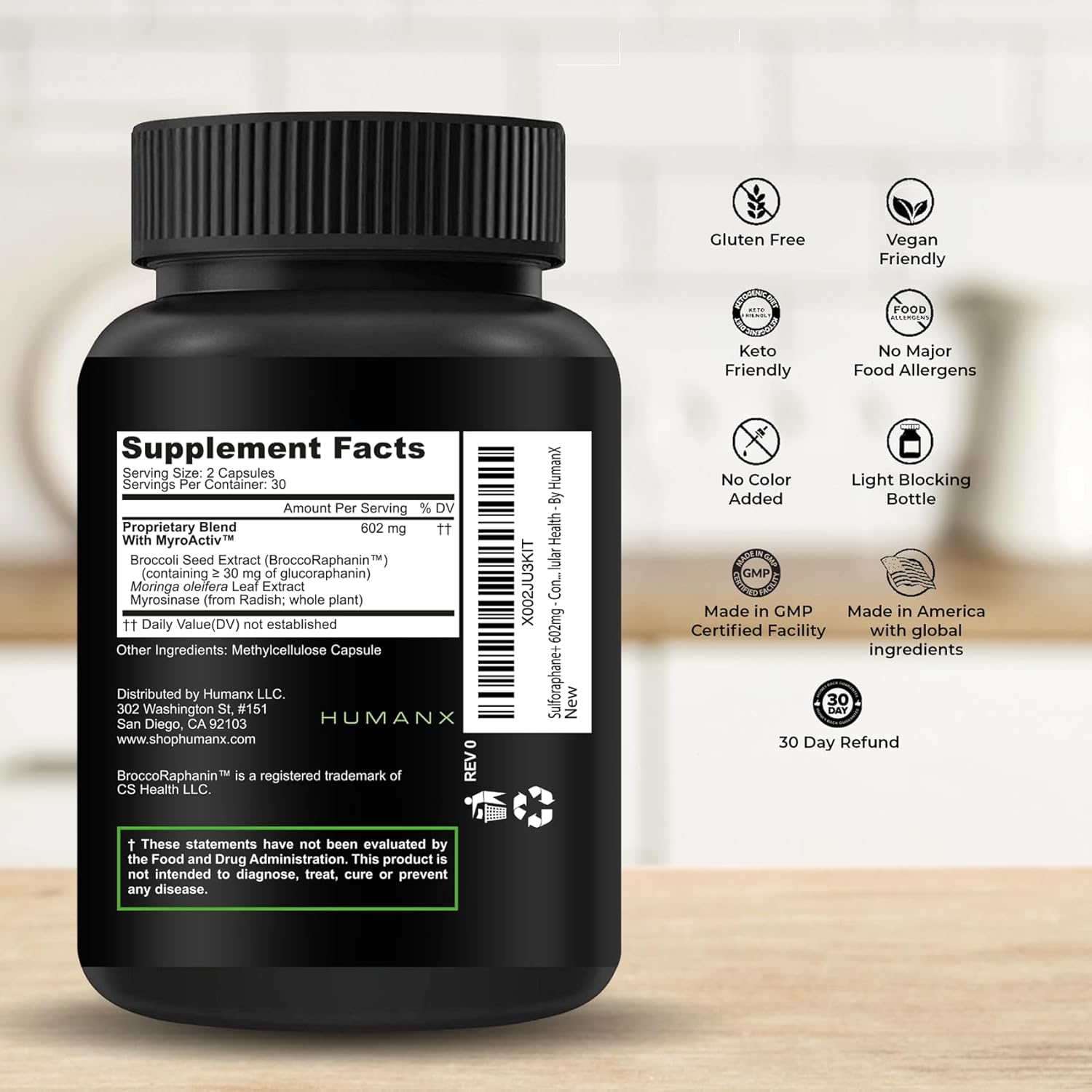 HUMANX Sulforafano+ 602mg - Suplemento de Brócoli y Moringa