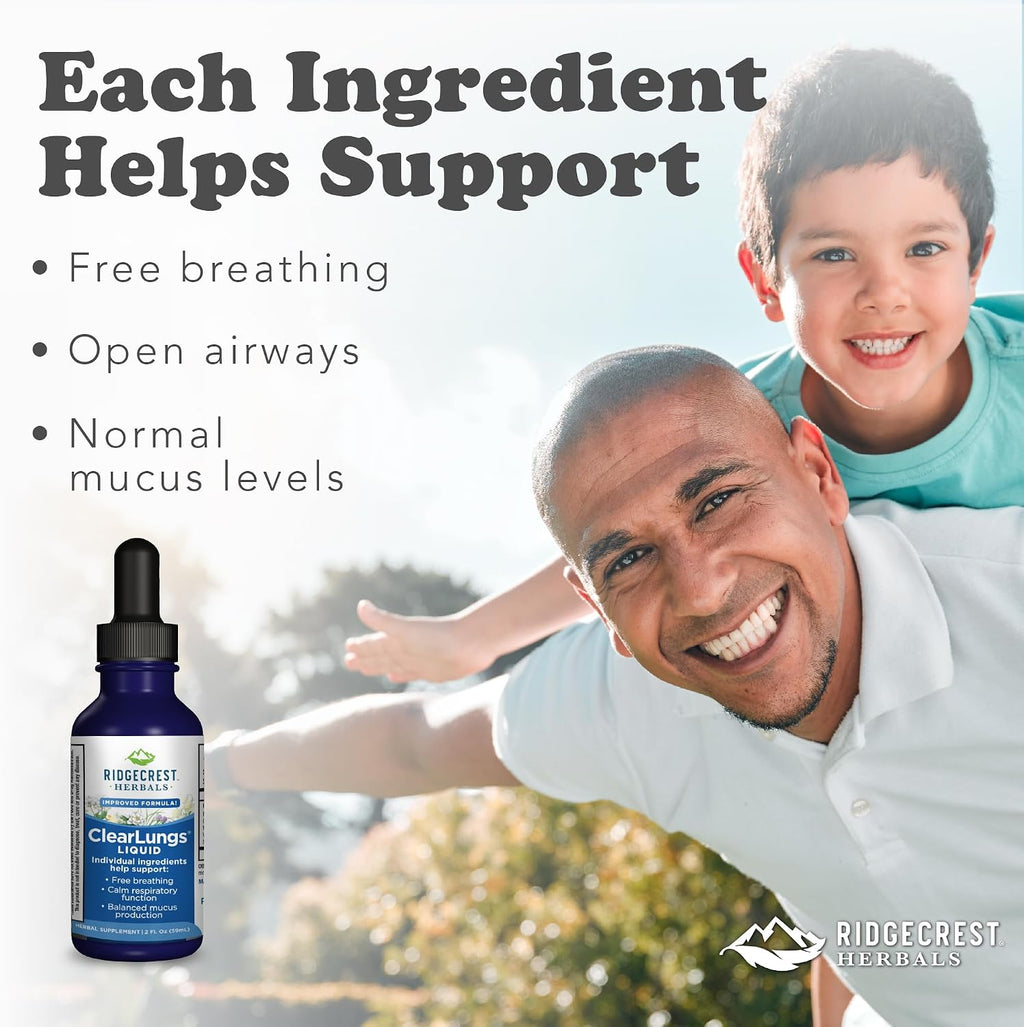 Ridgecrest Herbals ClearLungs Líquido, Suplemento Herbal para las Vías Respiratorias, Sabor Naranja, 59 ml
