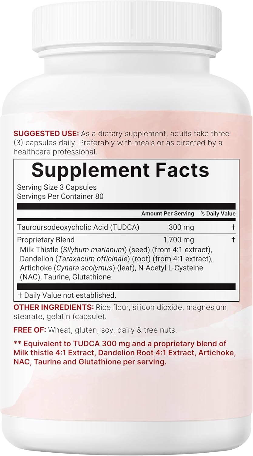 Micro Ingredients TUDCA Bile Salts 2,000mg Supplement, 240 Cápsulas | Complejo 7 en 1 con NAC, Cardo Mariano, Glutatión, Diente de León y Alcachofa