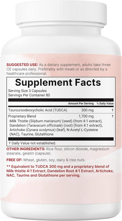 Micro Ingredients TUDCA Bile Salts 2,000mg Supplement, 240 Cápsulas | Complejo 7 en 1 con NAC, Cardo Mariano, Glutatión, Diente de León y Alcachofa
