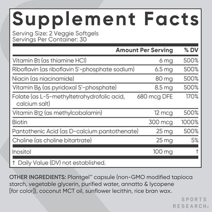 Sports Research® Complejo B - Espectro completo de vitaminas B con B12 y folato metilados - Fórmula vegana - 60 cápsulas – Image 5
