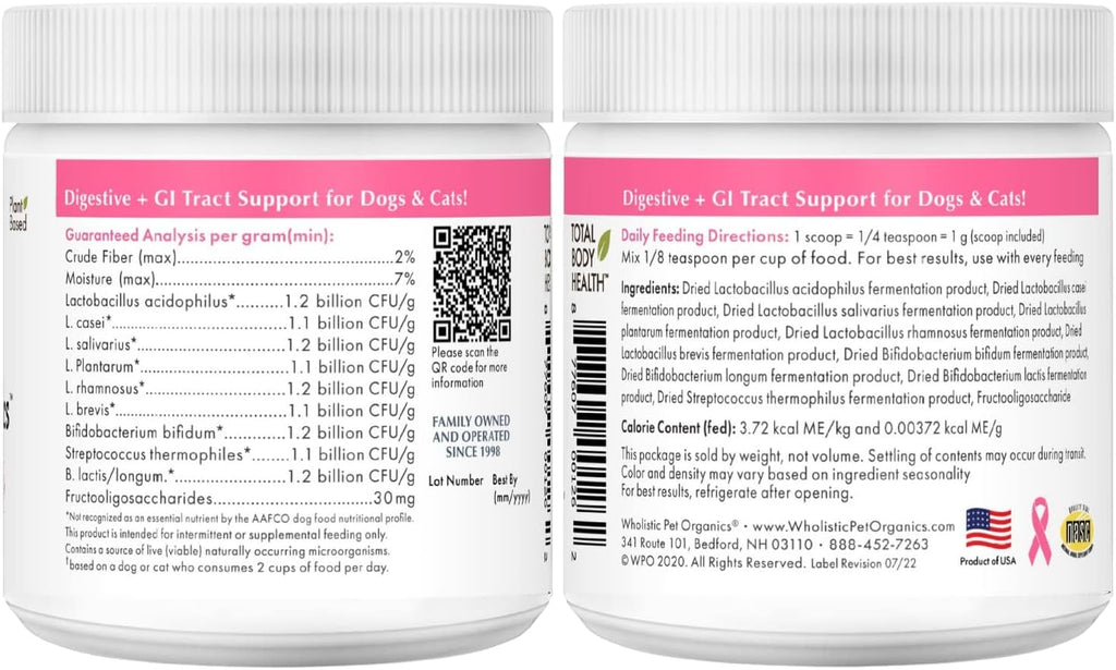 WholeBiotics - Probióticos para Perros y Gatos - 9 Cepas - 85 Dosis - 85 g