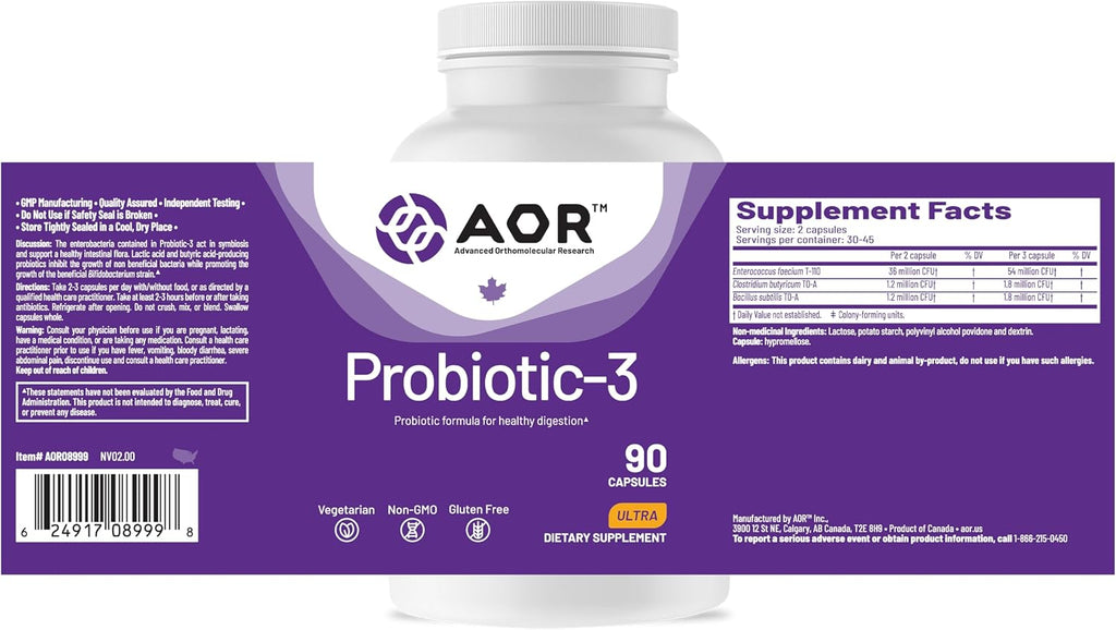 AOR Probiotic 3 – 90 Cápsulas para el Equilibrio Digestivo