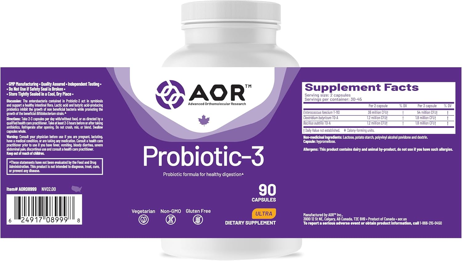 AOR Probiotic 3 – 90 Cápsulas para el Equilibrio Digestivo