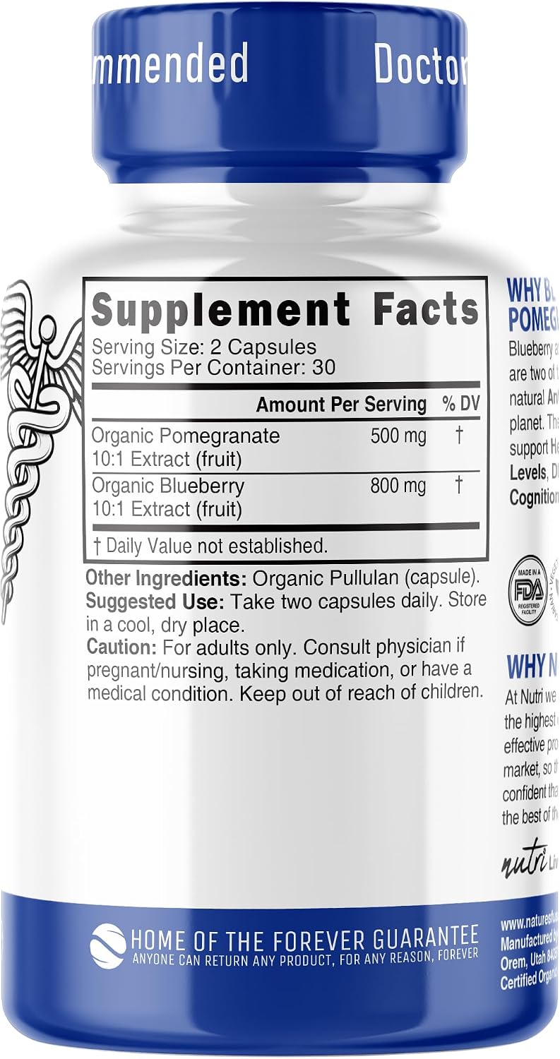 Nutri Organic Blueberry Pomegranate Supplement 1300mg - 60 Cápsulas
