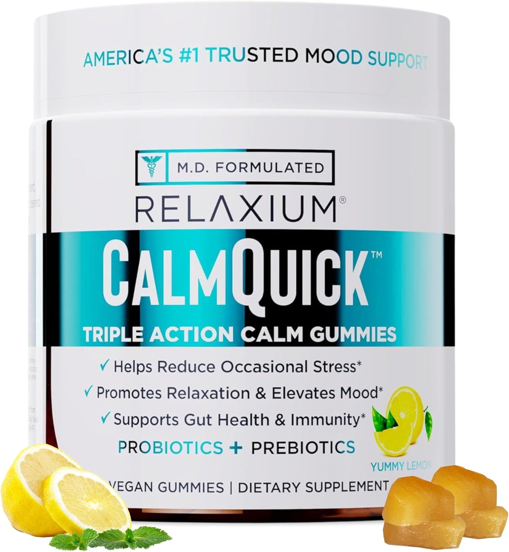Relaxium Calm Gummies - Gominolas para la Calma, Salud Intestinal y Apoyo Inmune, con Vitamina B6, Magnesio, L-Teanina y Prebióticos, Sabor Limón, 60 unidades