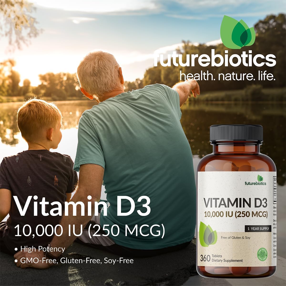 Futurebiotics Vitamina D3 10.000 IU (250 mcg) – 360 Comprimidos para Músculos y Sistema Inmunitario