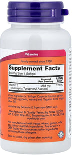 Now Foods - Vitamina E D-Alfa Tocoferil Acetato 400 UI - 100 Cápsulas Blandas