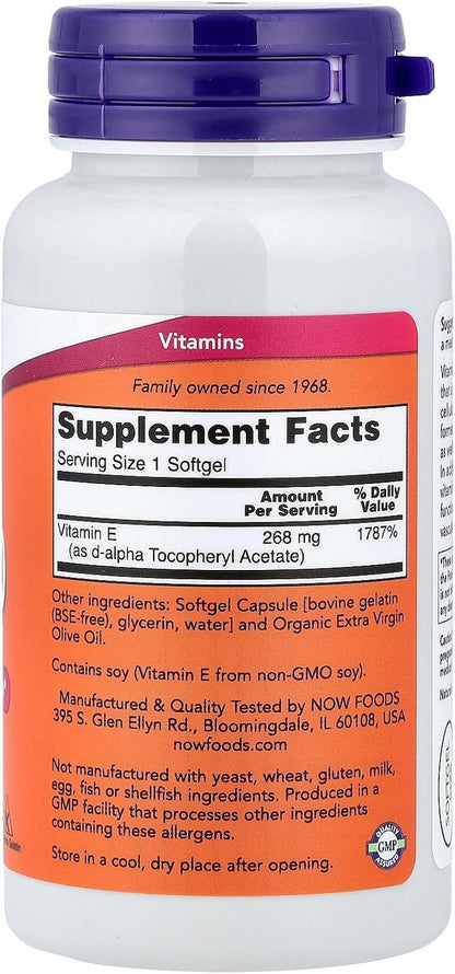 Now Foods - Vitamina E D-Alfa Tocoferil Acetato 400 UI - 100 Cápsulas Blandas – Image 2