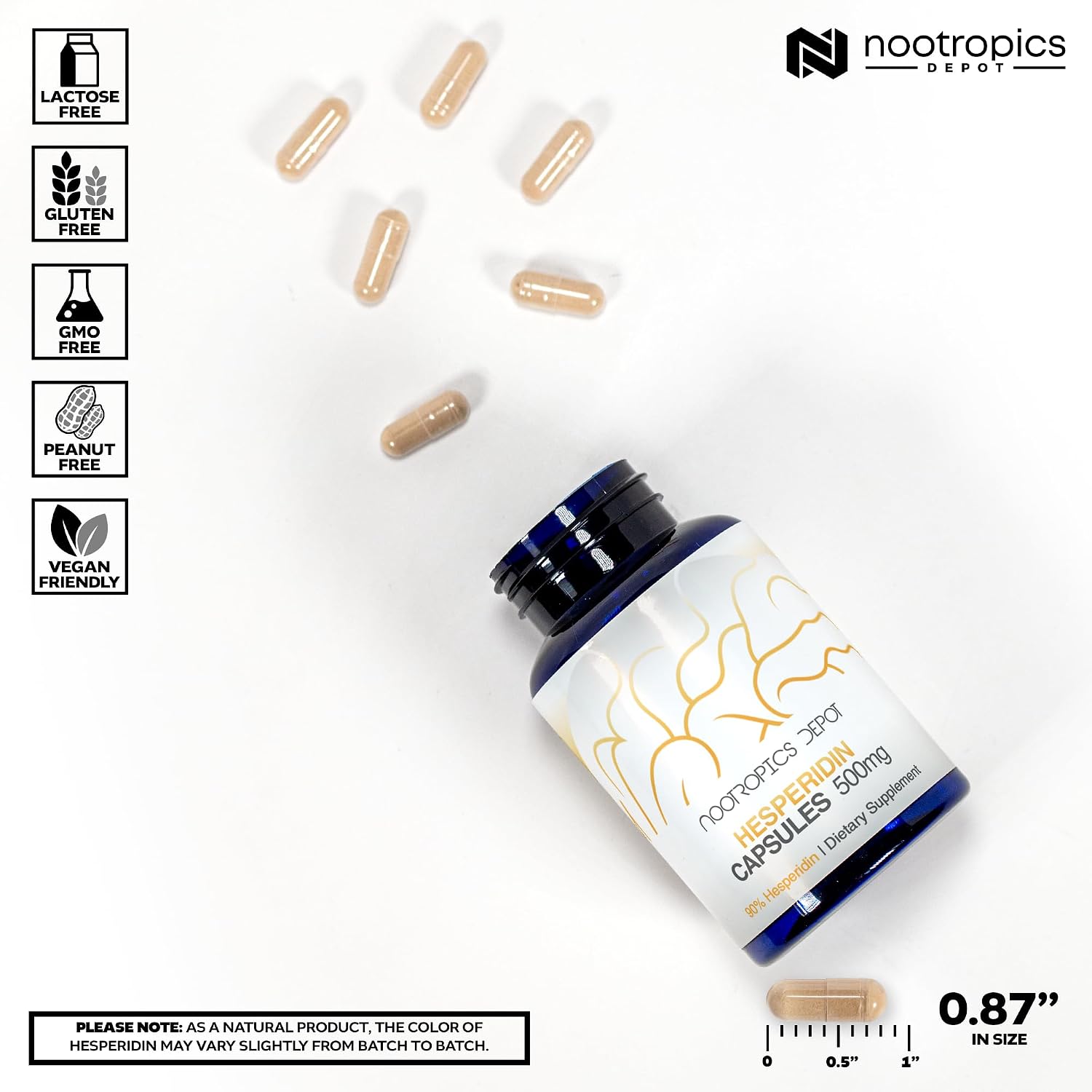 Hesperidina 500mg | 180 Cápsulas | Extracto de Cítricos 90% | Nootropics Depot