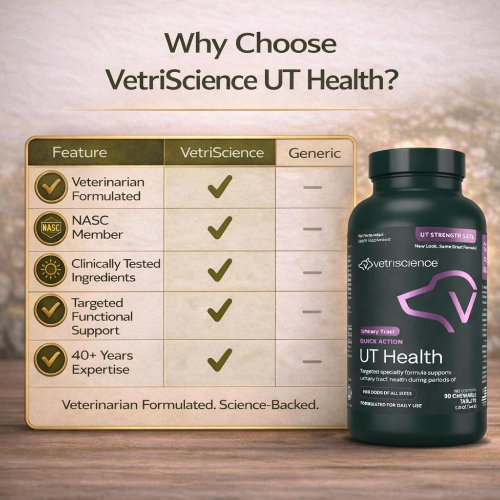 VetriScience Quick Action UT Health - Suplemento urinario para perros - 90 tabletas masticables con sabor ahumado