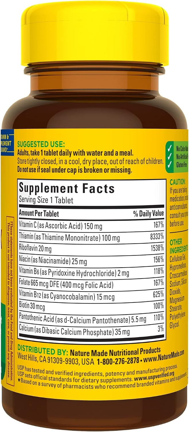 Nature Made Super B Complex con Vitamina C y Ácido Fólico, 60 comprimidos