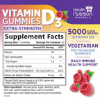 Vitamin D3 Gummies 5000 IU - 120 Gominolas de Vitamina D3 con Sabor a Frambuesa