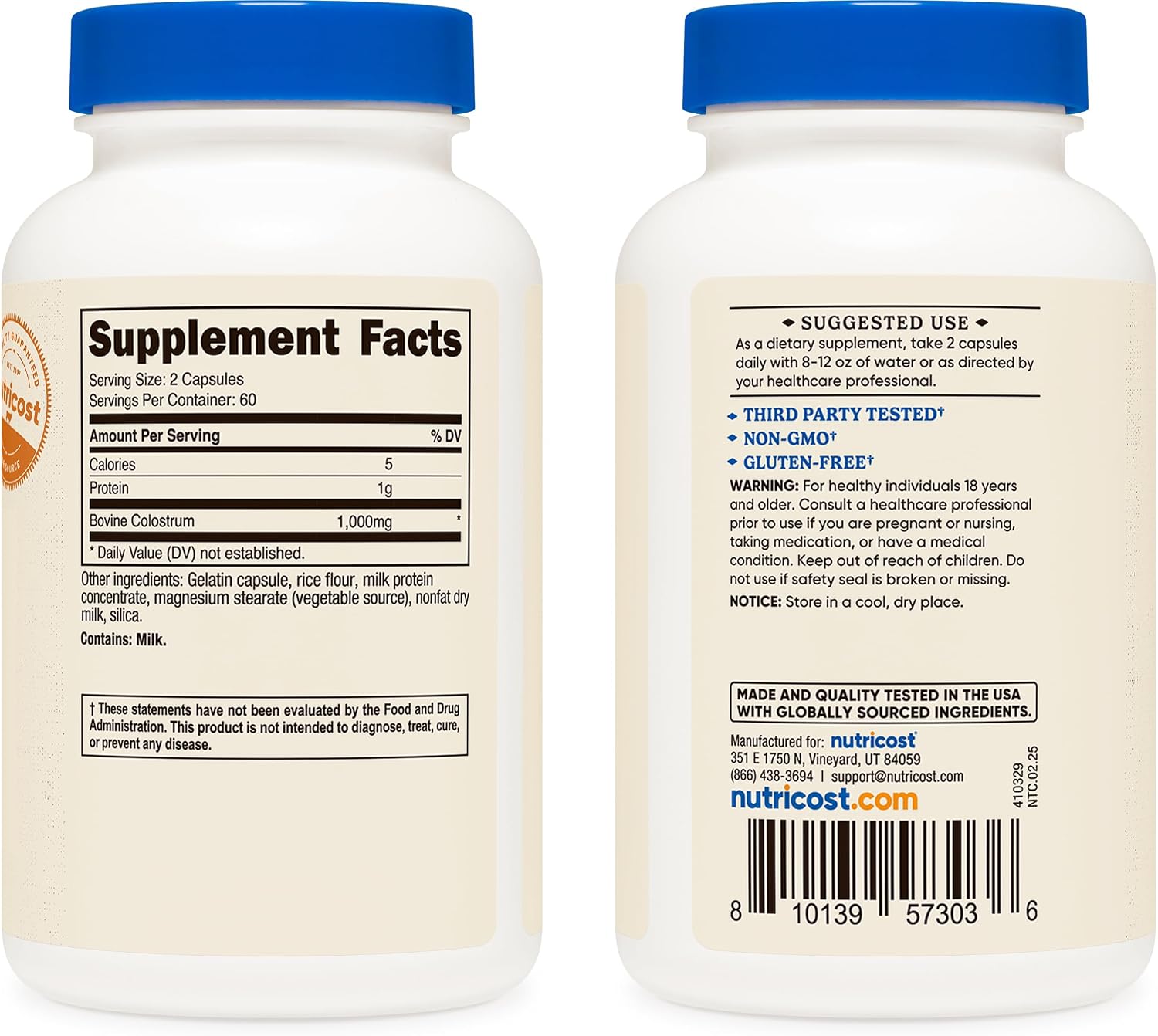 Nutricost Colostrum 500mg, 120 Capsules (2 Bottles)