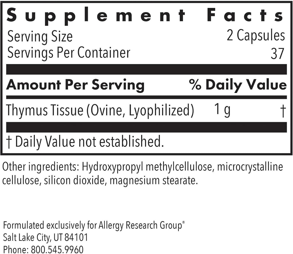 Allergy Research Group ARG Thymus - Extracto de Timo Liofilizado - 75 Vegicápsulas