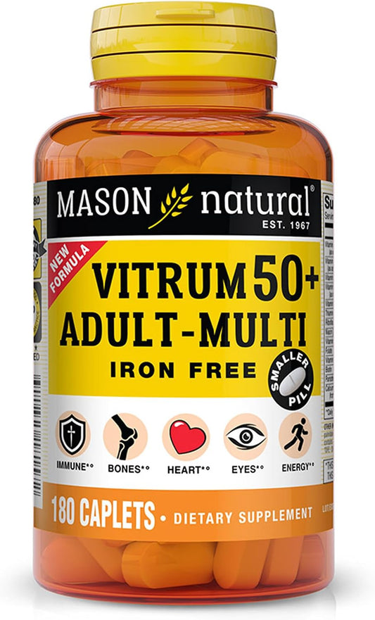 MASON NATURAL Vitrum 50+ Multivitamínico para Adultos, Sin Hierro, 180 Comprimidos