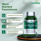 NURTIVE Nannochloropsis Phytoplankton Tabletas – 250mg por Tableta – Vegano, Sin Gluten, No Transgénico, Sin Rellenos – 120 Tabletas