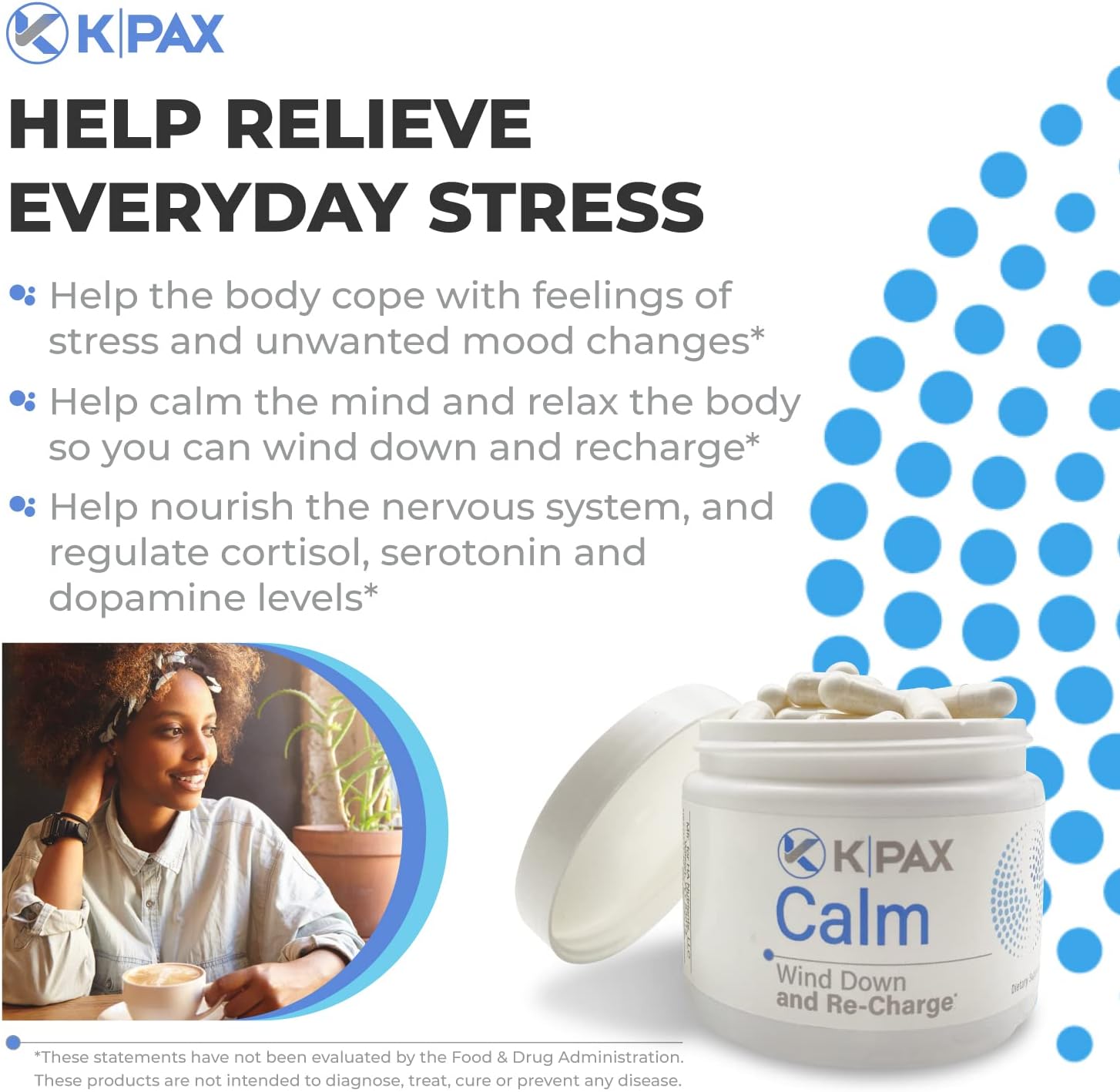 KPAX Calm Magnesio Glicinato, Complemento Anti-Estrés con GABA y Valeriana – 60 Comprimidos