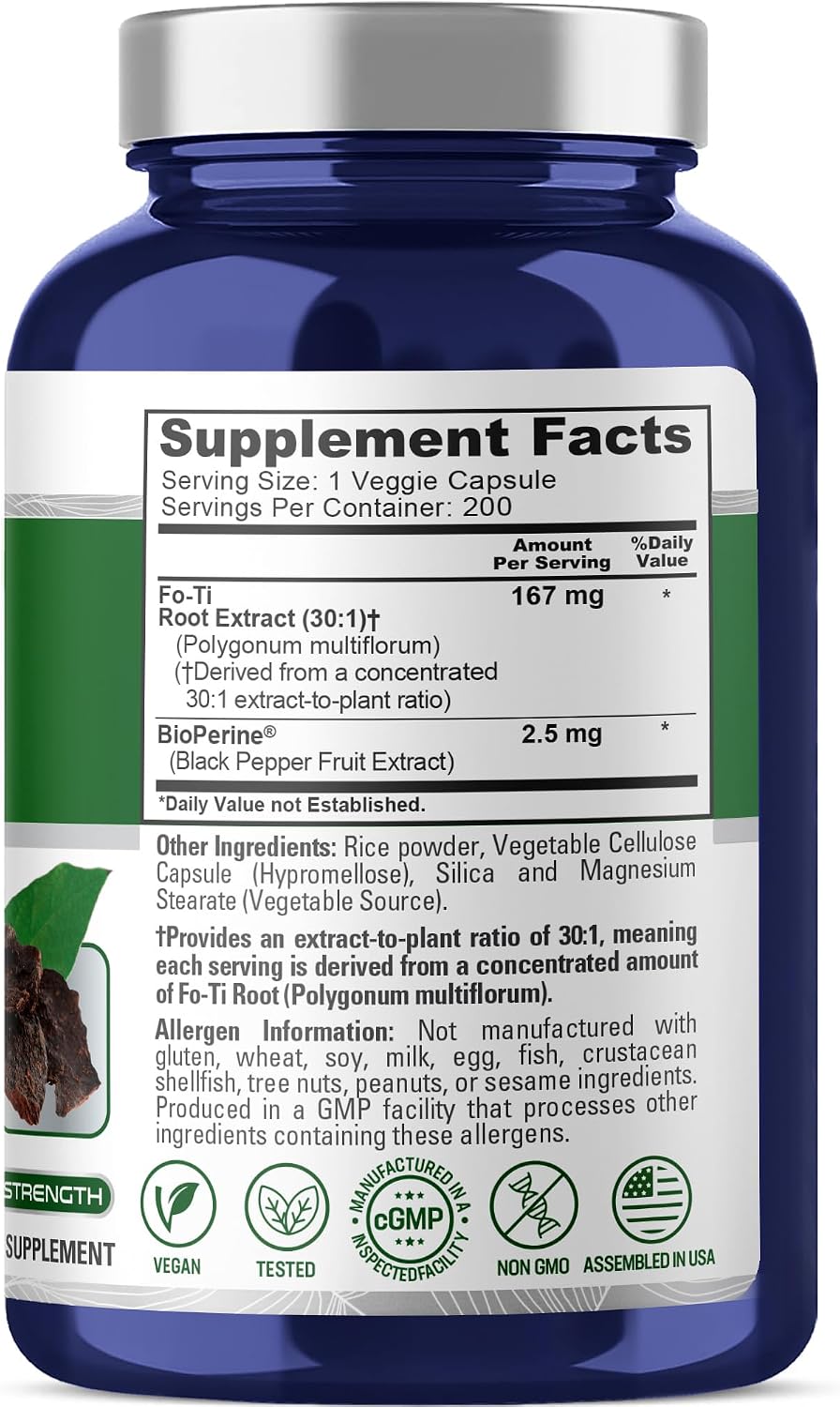 NusaPure Fo-Ti Cápsulas, 167 mg, 200 Cápsulas Vegetales (No OGM, Vegano)