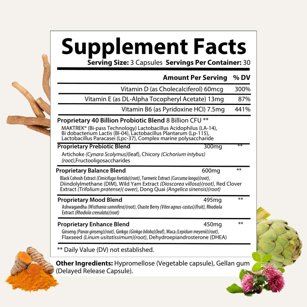 Besti Supplements Daily Perimenopause Support – Probiótico y Prebiótico – Apoya el Bienestar General – 90 Cápsulas