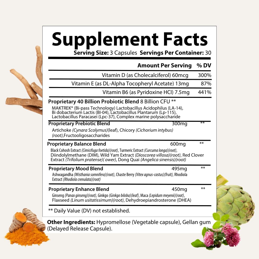 Besti Supplements Daily Perimenopause Support – Probiótico y Prebiótico – Apoya el Bienestar General – 90 Cápsulas