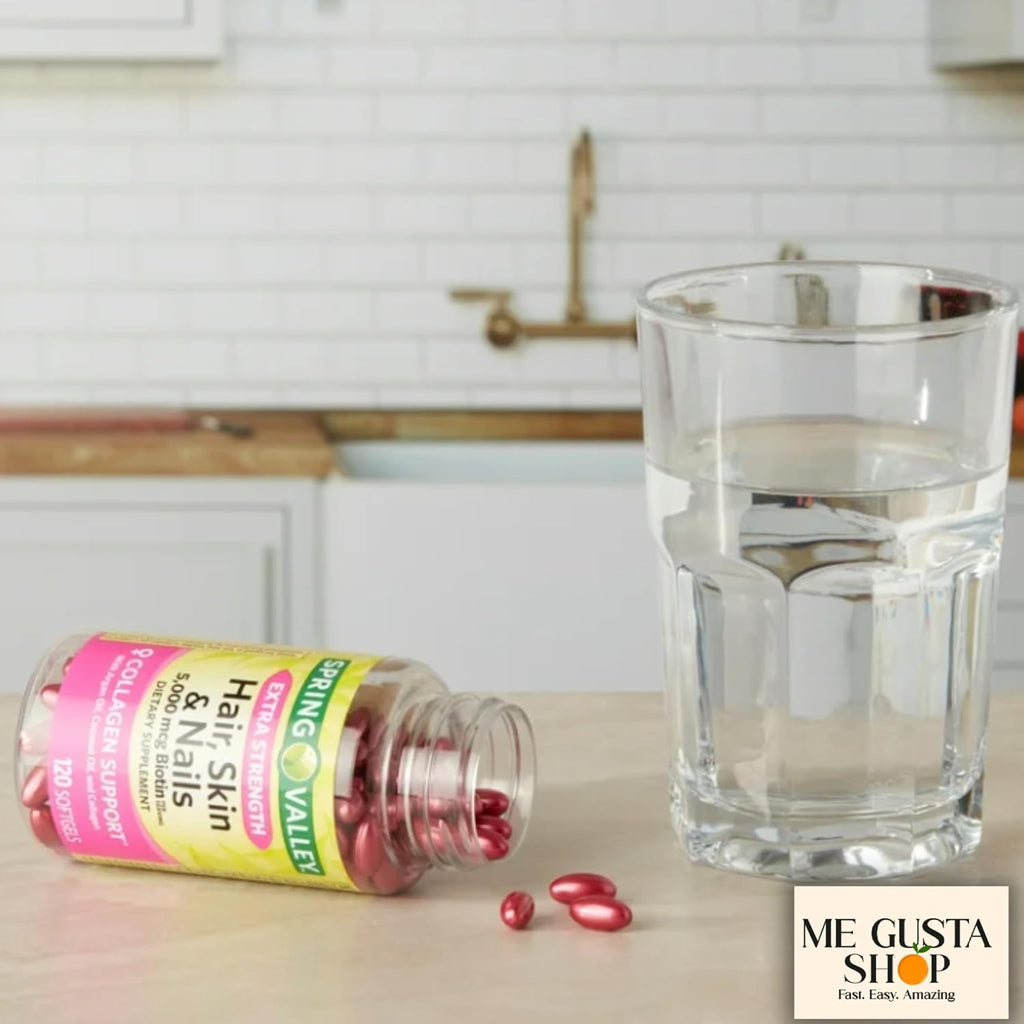 Extra Strength Hair, Skin & Nails Dietary Spring Valley Supplement, Biotin, Collagen, Gelatin 120 ct I + me Gusta Sticker