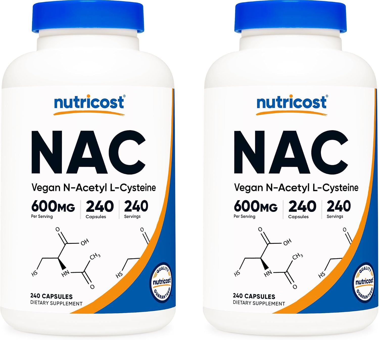 Nutricost N-Acetilcisteína (NAC) 600mg, 240 Cápsulas Vegetarianas - Vegano, Sin OGM, Sin Gluten