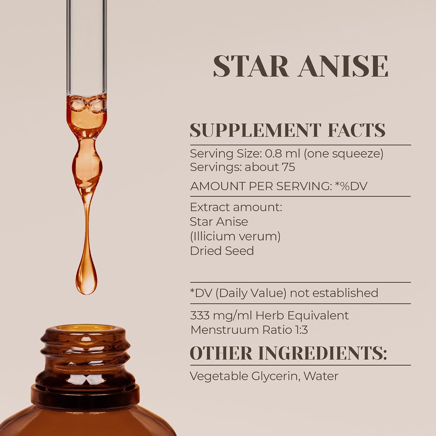 Star Anise Tintura Natural Sin Alcohol - Extracto Líquido, 60 ml