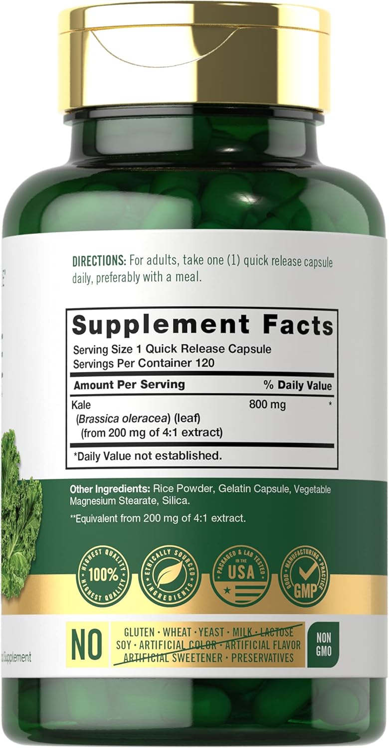 Carlyle Suplemento de Kale | 120 Cápsulas | Extracto de Hoja | Sin Gluten y No-GMO