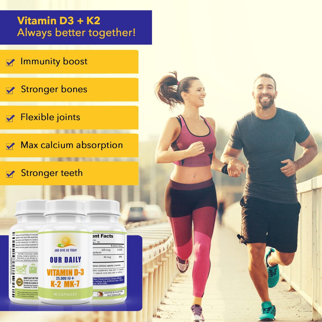 Our Daily Vites Vitamina D3 25.000 UI + K2 - Combinación de Alta Potencia