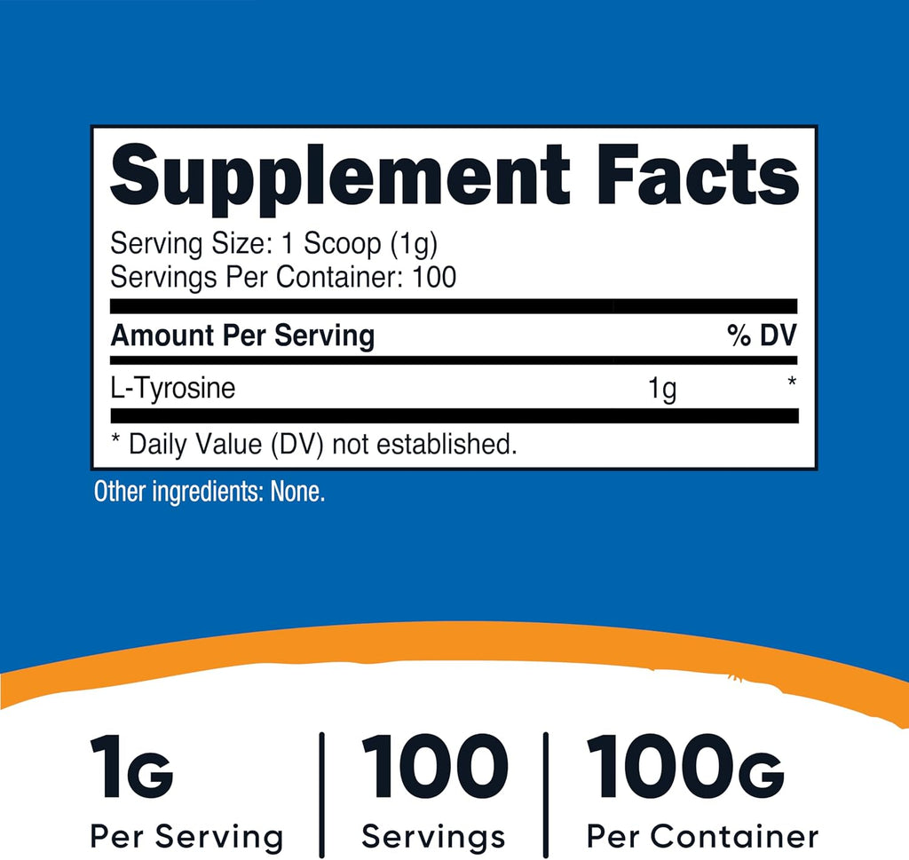 L-Tyrosine en Polvo 100g (100 porciones) - 1g por ración - Nutricost