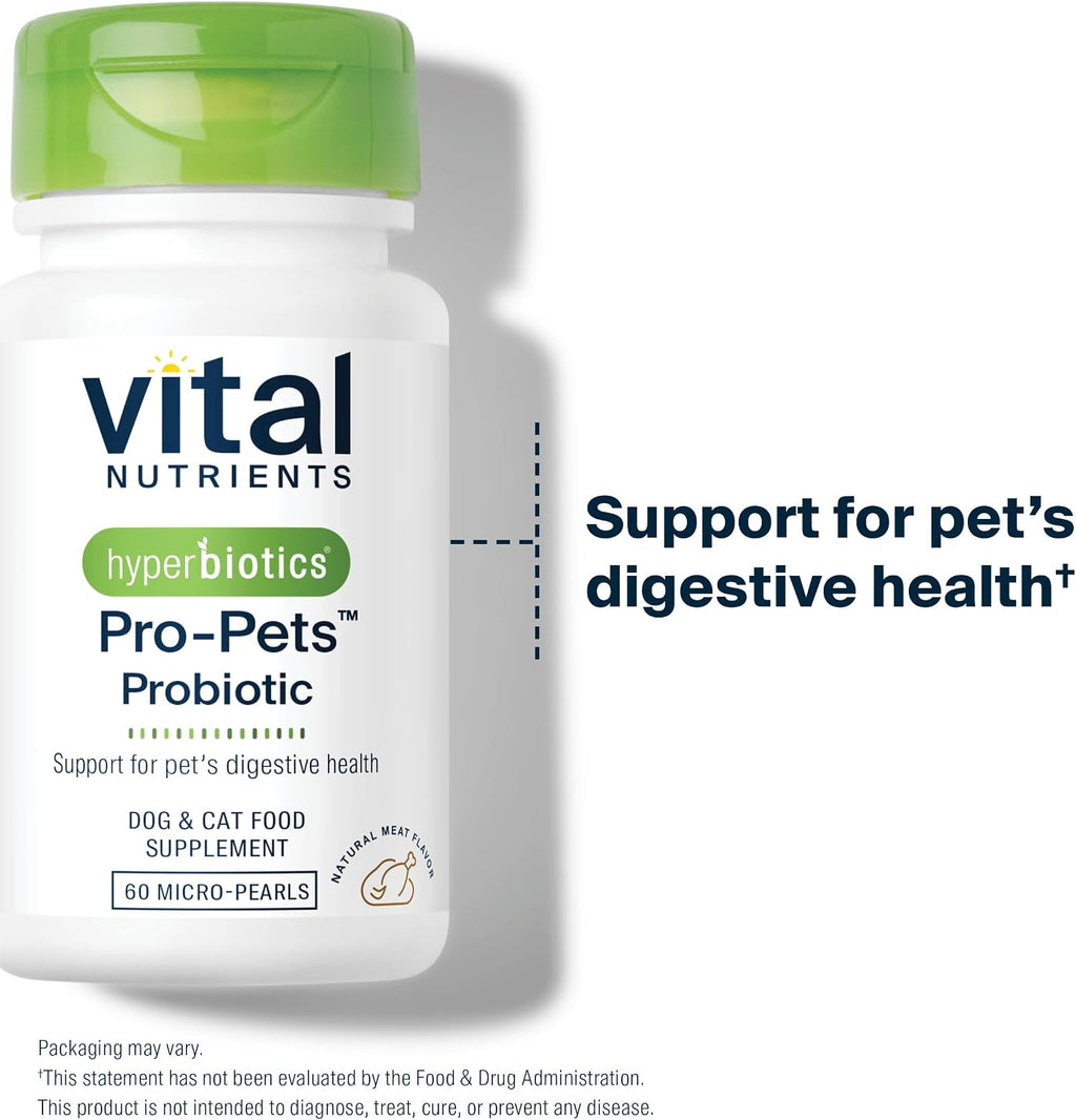 Hyperbiotics Pro Pets Probiotics for Dogs & Cats | Digestive & Immune Health | Meat Flavored | 60 Microtablets