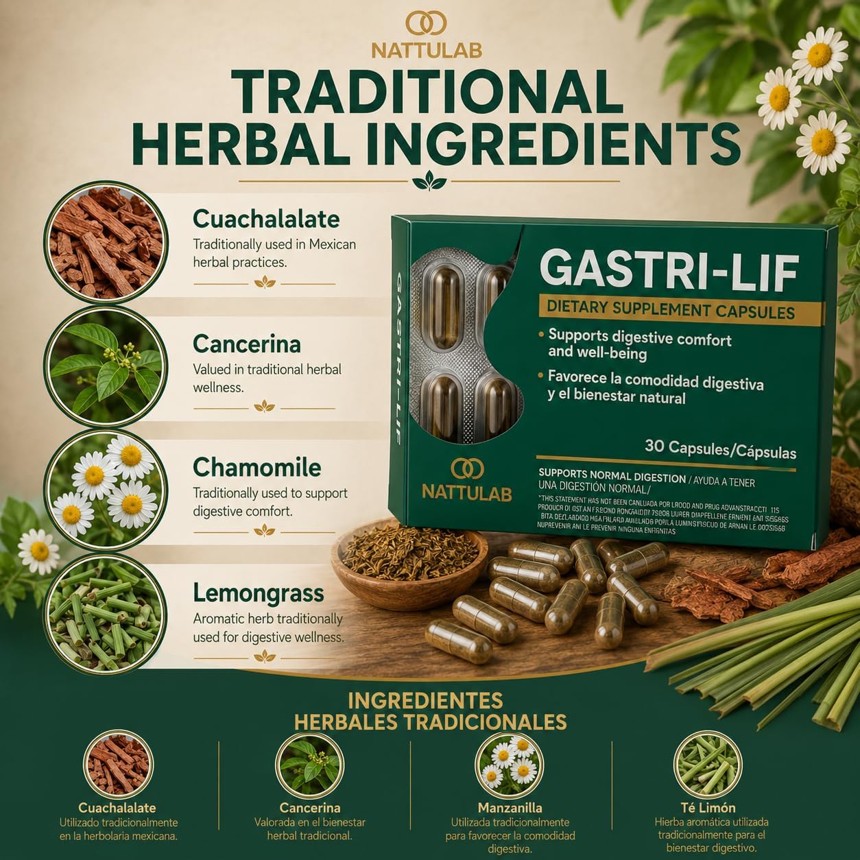 GASTRI-LIF – 30 Cápsulas – Suplemento Herbal Digestivo