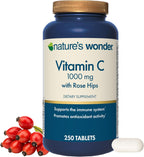 Nature's Wonder Vitamina C 1000mg con Rosa Mosqueta - Suplemento de Alta Potencia para el Apoyo Inmunológico y Antioxidante Diario, Salud del Corazón y la Piel, Estado de Ánimo y Recuperación - Sin Gluten - 250 Comprimidos