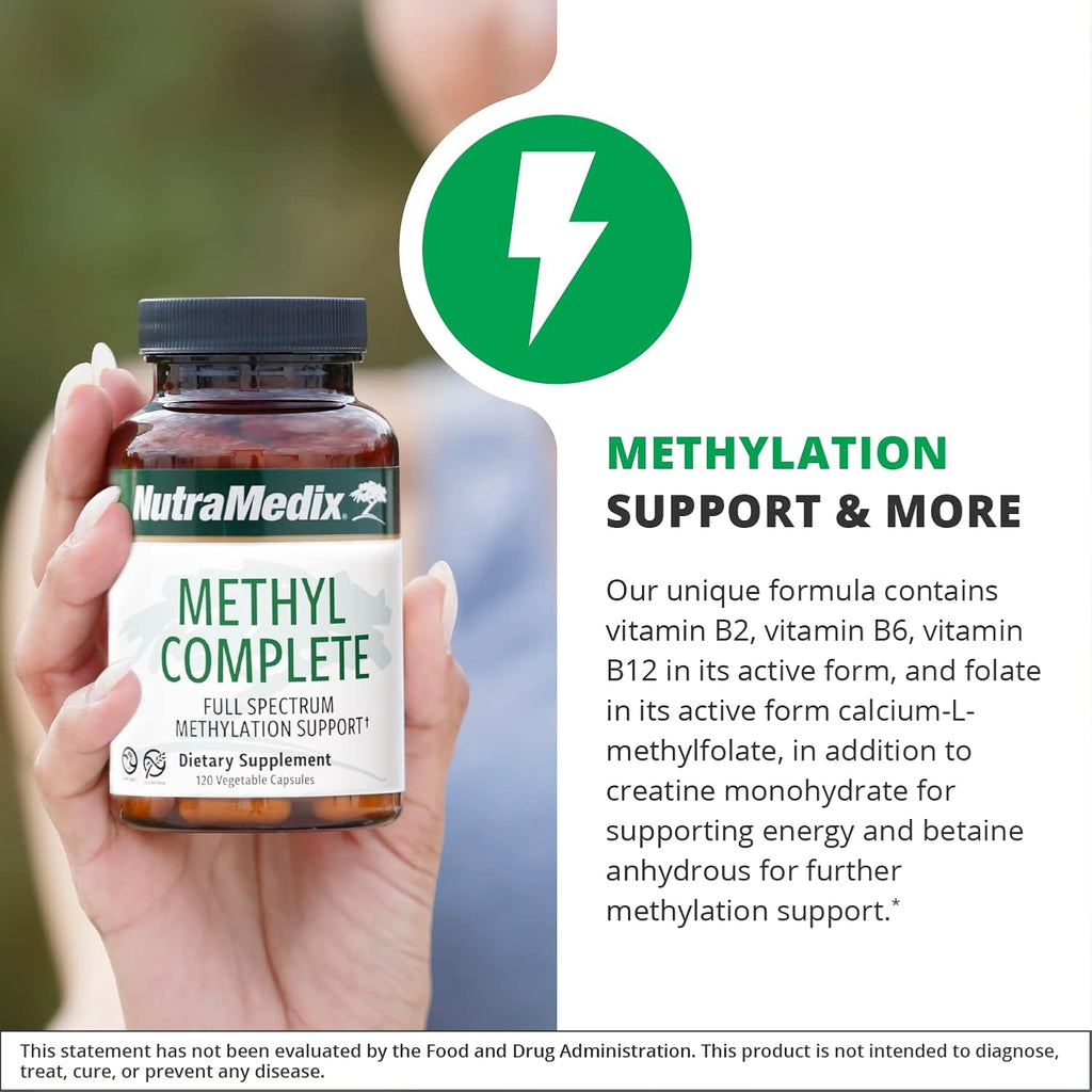 NutraMedix Methyl Complete - Cápsulas Completo para Metilación y Energía - Vitamina B2, B6, B12 y Folato - con Monohidrato de Creatina y Betaína Anhidra (120 Unidades)