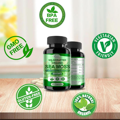 Cápsulas de Irish Sea Moss 120ct - Musgo Marino, Bladderwrack y Raíz de Bardana – Image 2