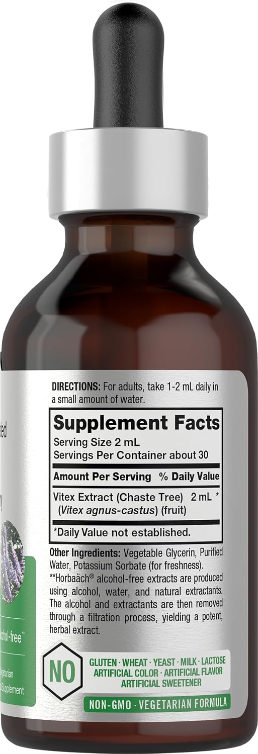 Extracto Líquido de Vitex (Baya de Casto) de Horbäach | 60 ml | Tintura Superconcentrada Sin Alcohol | Complemento Alimenticio Vegetariano, No-GMO, Sin Gluten