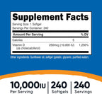 Nutricost Vitamin D3 10,000 IU, 240 Softgels - High Potency, Non-GMO, Gluten Free