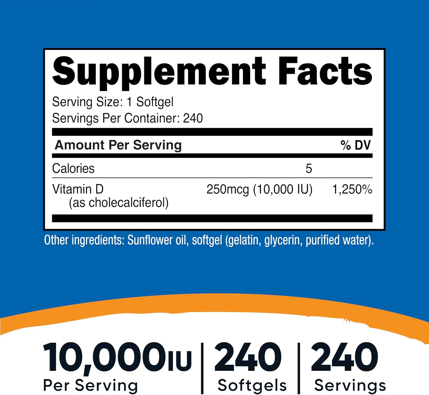 Nutricost Vitamin D3 10,000 IU, 240 Softgels - High Potency, Non-GMO, Gluten Free