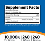 Nutricost Vitamina D3 10.000 UI - 240 Cápsulas Blandas (Paquete de 3)