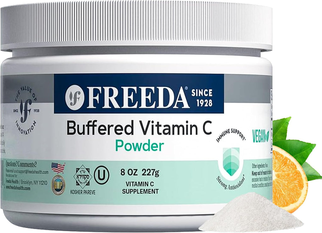 FREEDA Vitamina C Tamponada en Polvo – No Ácida, Vegana, Kosher, 227 g