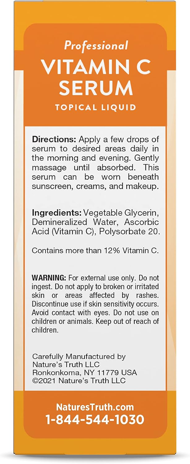 Nature's Truth Vitamin C Serum 60 ml | Face and Skin Oil | Nourishing and Fragrance-Free