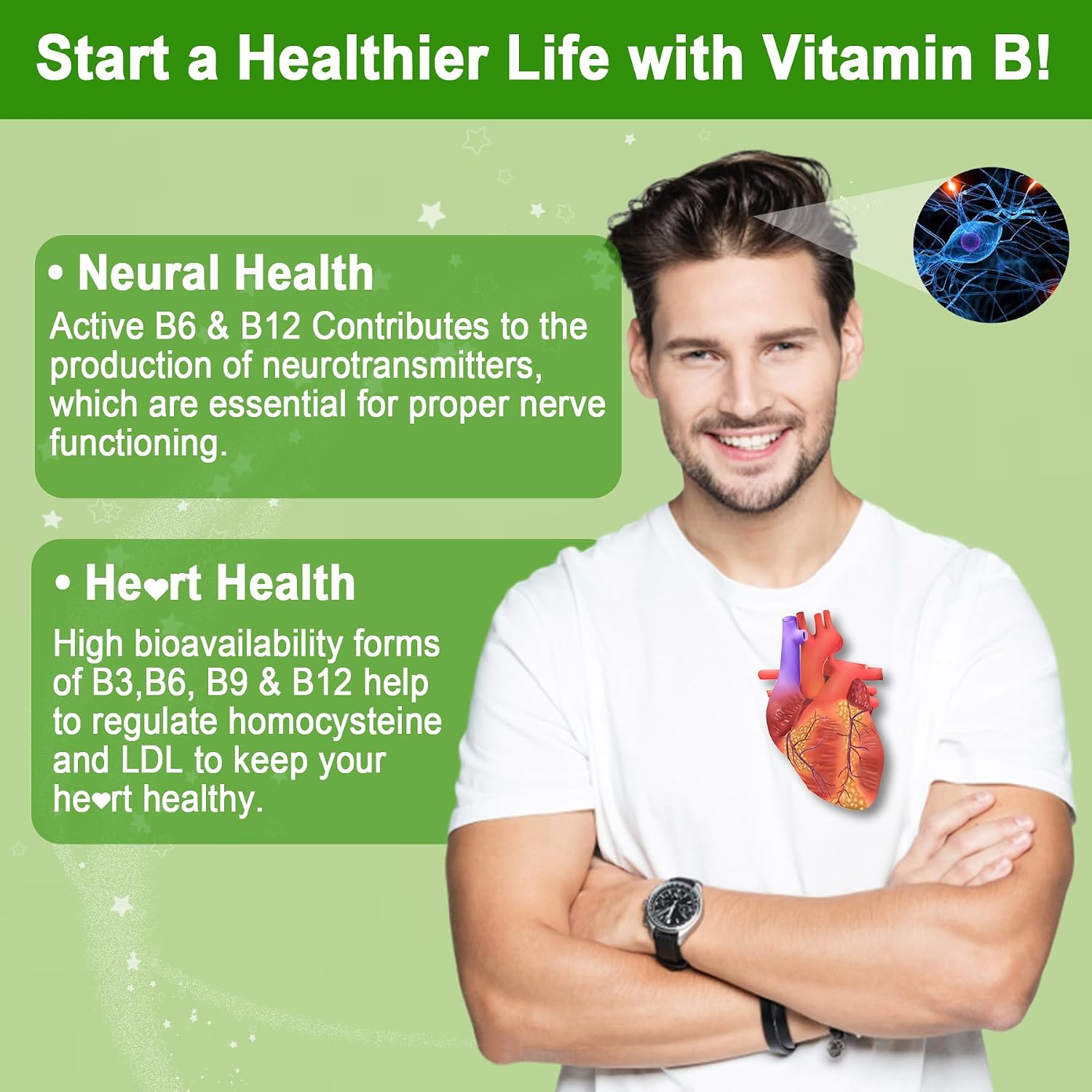 Complejo B Vitaminas sin Azúcar con Metil B12, Metilfolato, B6, B1, B2, B3 - Comprimidos Sublinguales de Rápida Disolución - 180 Comprimidos Veganos