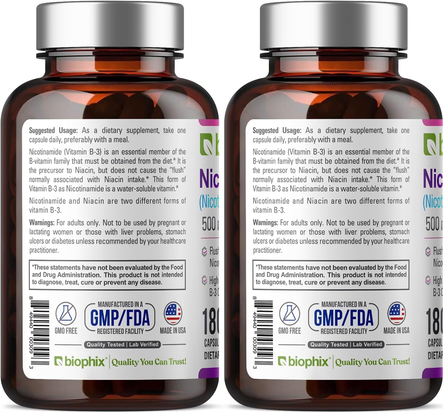 biophix B-3 Nicotinamida 500 mg, 180 Cápsulas (Paquete de 2)