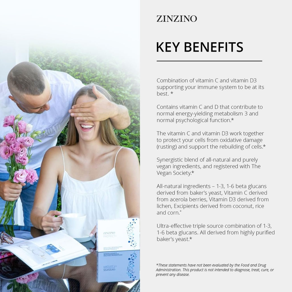 Zinzino Protect+ - Suplemento Inmunológico con Beta-Glucanos, Vitamina C y D3, 60 Cápsulas