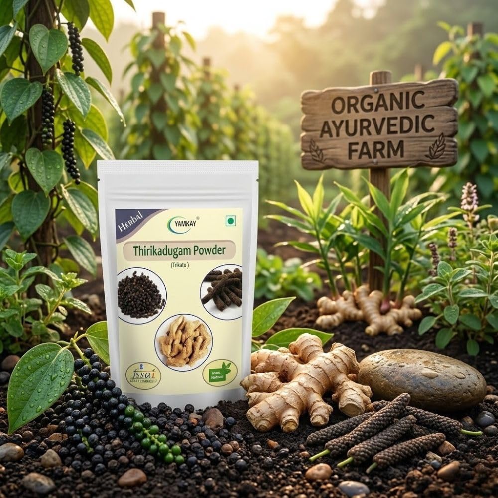 YAMKAY Thirikadugam en Polvo 300g – Trikatu Churna – Mezcla Herbal de Tres Pimientos y Jengibre
