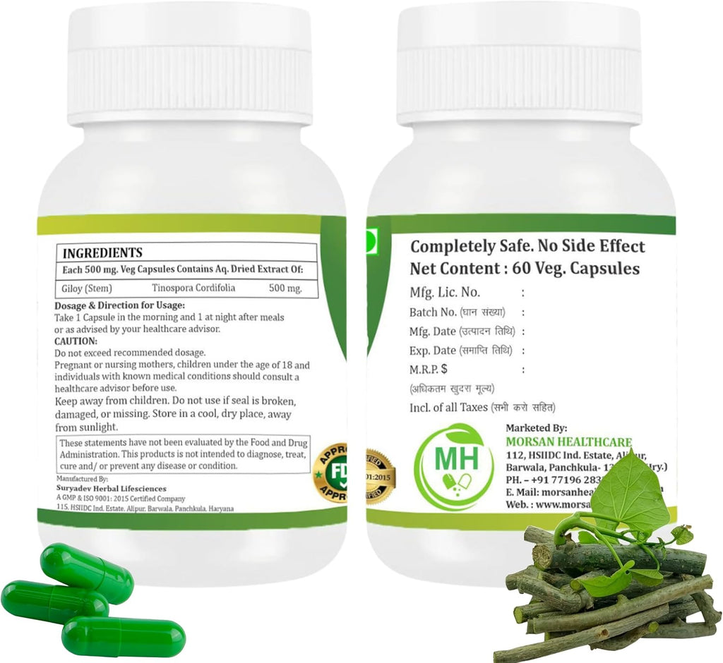 Morsan's Giloy (Tinospora Cordifolia) Cápsulas - 60 cápsulas de 500 mg