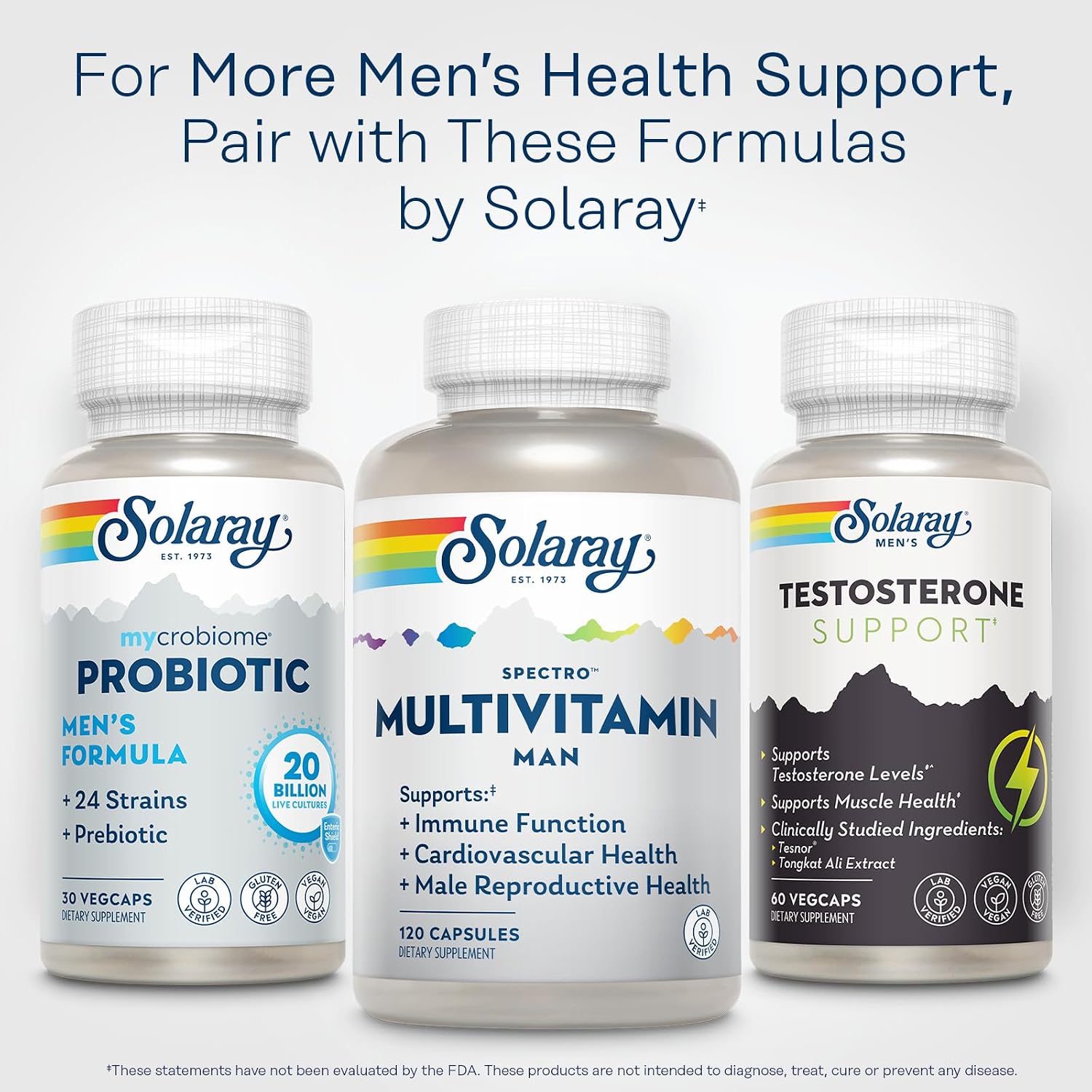 Solaray Spectro Multivitamínico para Hombres - 45 Vitaminas y Minerales con CoQ10, Zinc y Enzimas Digestivas - 30 Cápsulas