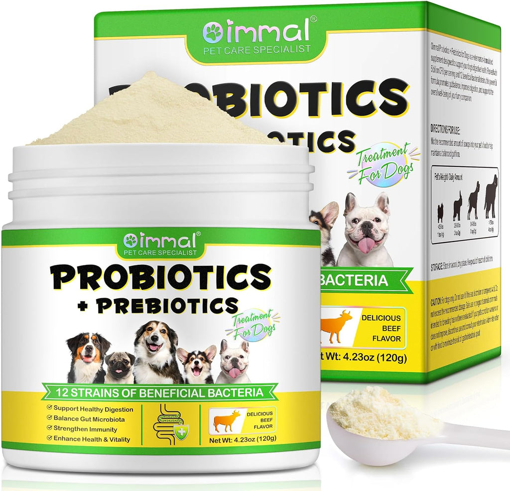 Probióticos en Polvo para Perros - Suplemento Digestivo con Prebióticos y Enzimas - 120 Dosis